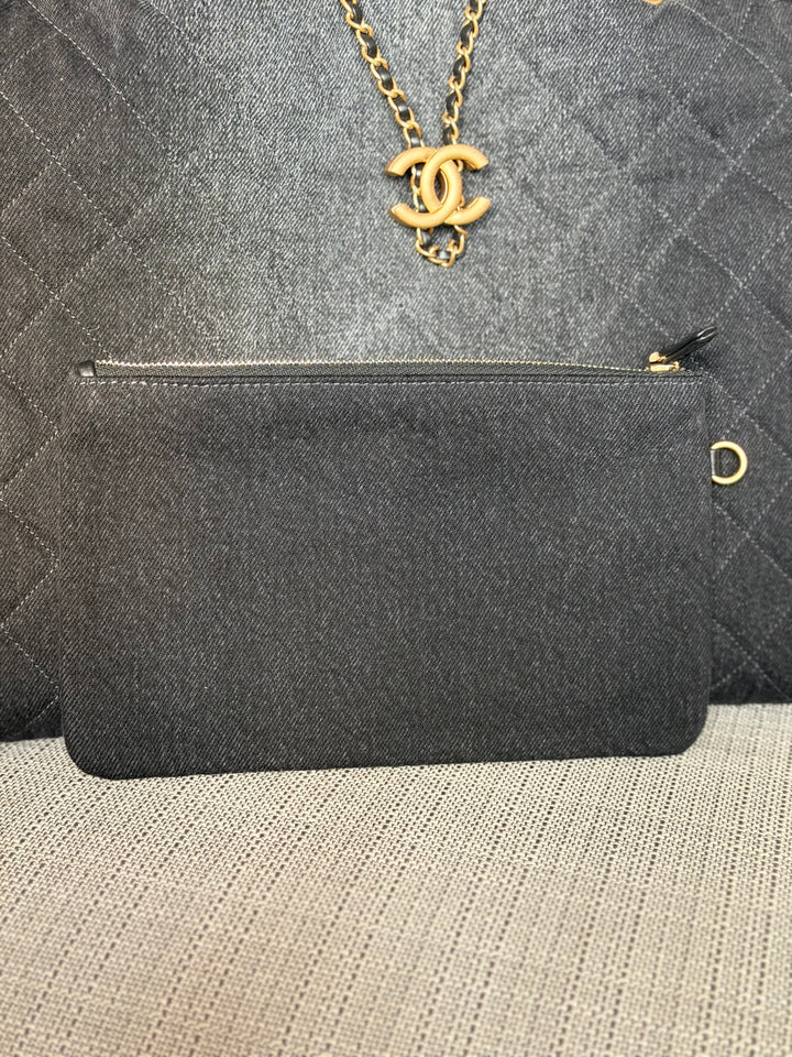 CHANEL 25S 2025 Black Denim Medium 25 Hobo Bag with Detachable Pouch Aged GHW