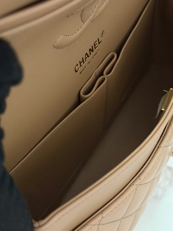 CHANEL 22K collection 2022 Dark Beige Lambskin LGHW Medium ML Timeless Classic Double Flap Bag