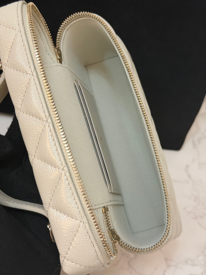 CHANEL 25B 2025 Light Grey Caviar LGHW Long Vanity Bag with Detachable Chain