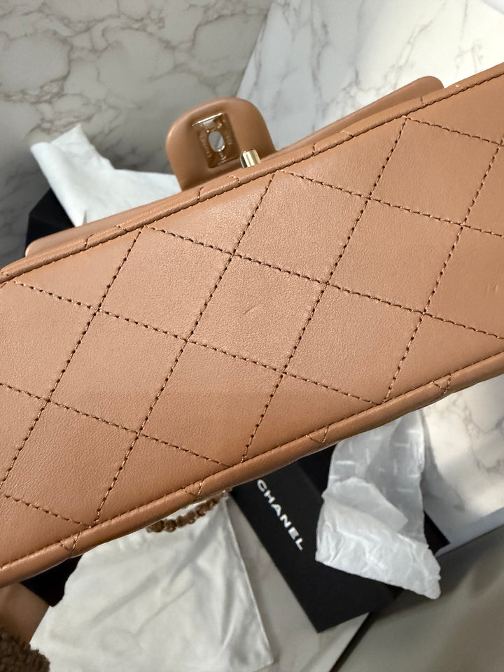 CHANEL 22K 2022 Dark Beige Lambskin LGHW Medium ML Timeless Classic Double Flap Bag