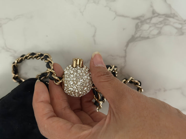 CHANEL series 30 20K collection 2020 Black Velvet Crystal Pearl Crush Adjustable Strap LGHW Mini Rectangular Flap Bag