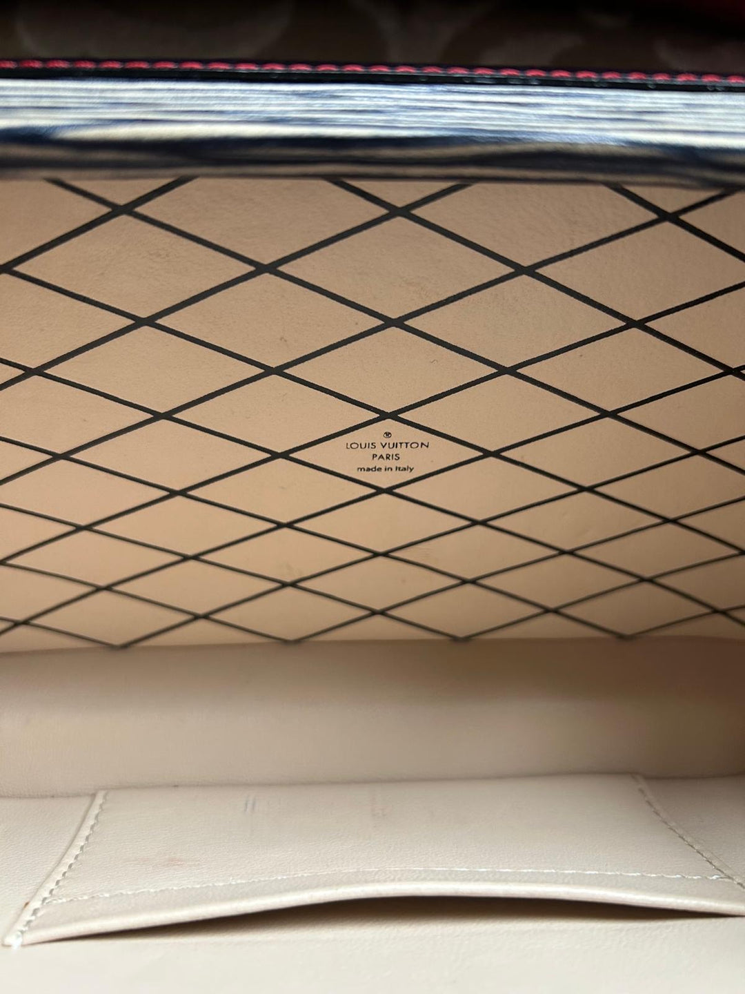 LOUIS VUITTON Red White and Black Leather Trunk Petite Malle with Silver Hardware 2015