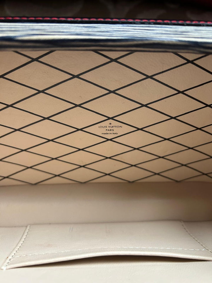 LOUIS VUITTON Red White and Black Leather Trunk Petite Malle with Silver Hardware 2015