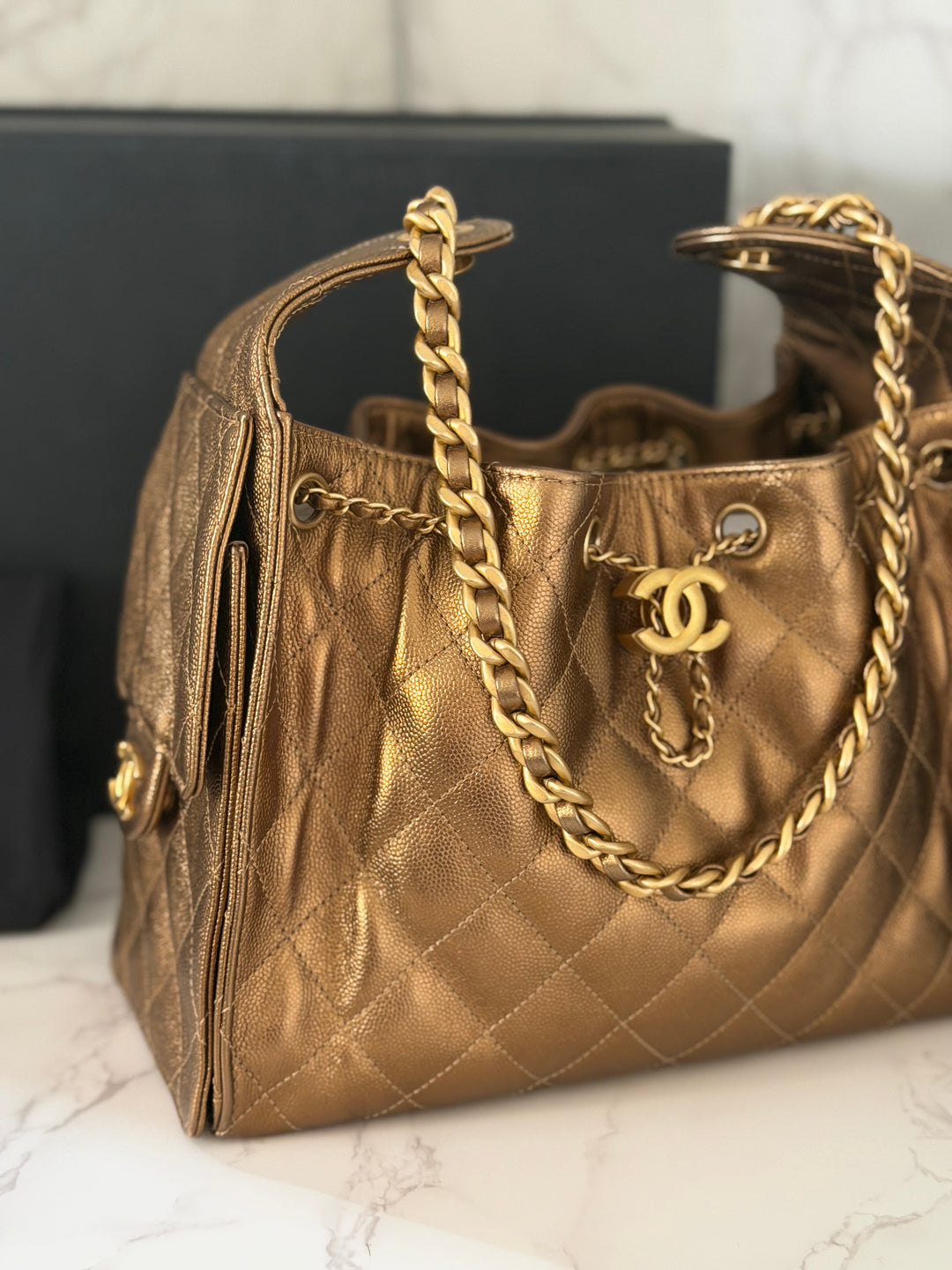 CHANEL 25A 2025 Bronze Caviar aged GHW 25 Hobo Bag size Small