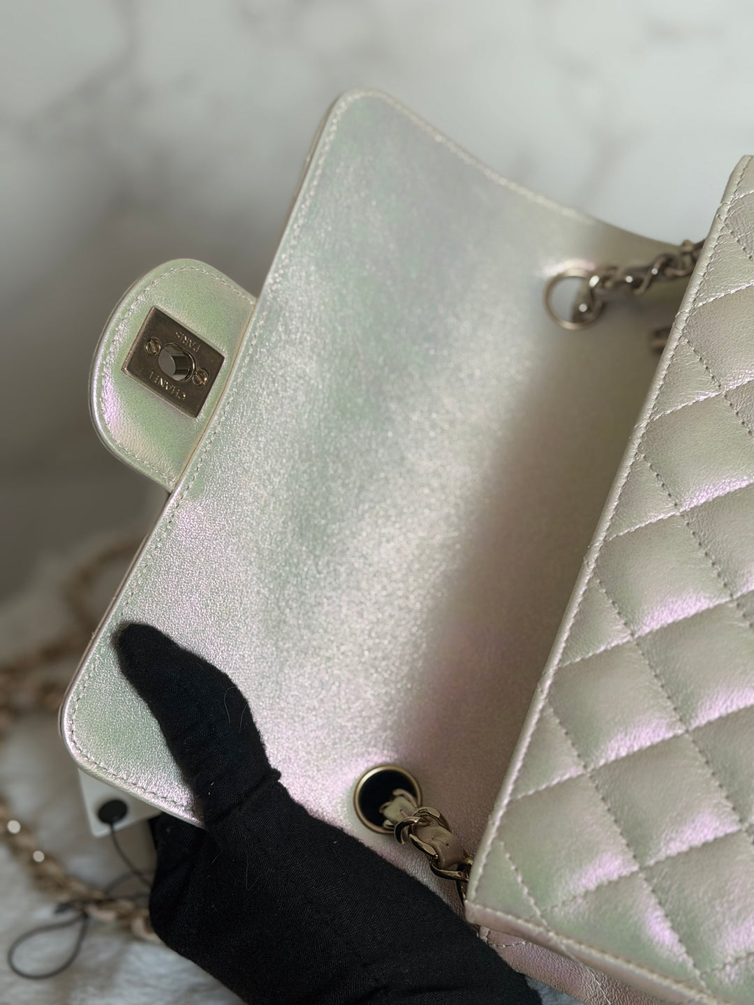 CHANEL 20B Iridescent Ivory Calf skin LGHW Mini Rectangular Flap Bag 2020