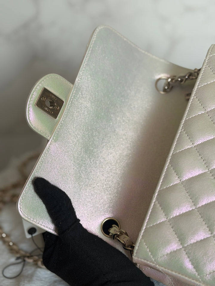 CHANEL 20B Iridescent Ivory Calf skin LGHW Mini Rectangular Flap Bag 2020