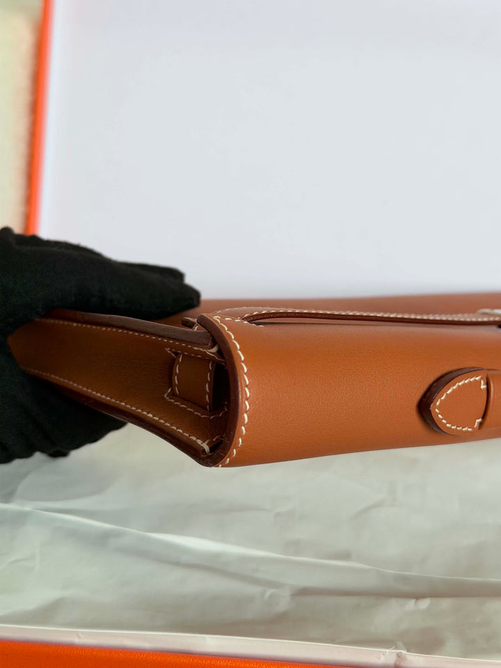 HERMÈS Kelly Cut Gold Swift Leather PHW 2014 Stamp R in []