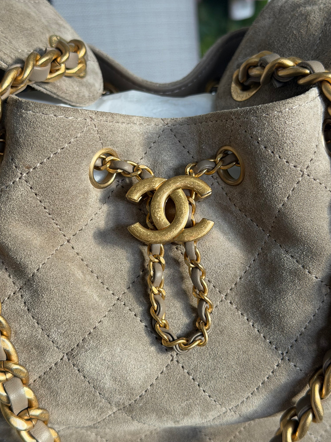 CHANEL Grey Suede 25 Hobo Bag size SMALL aged GHW 2025/2026