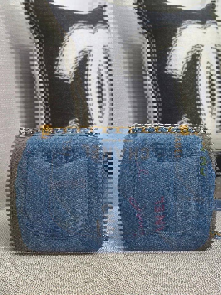 Chanel 22P Blue Denim Mood Flap Bag size Small with aged GHW