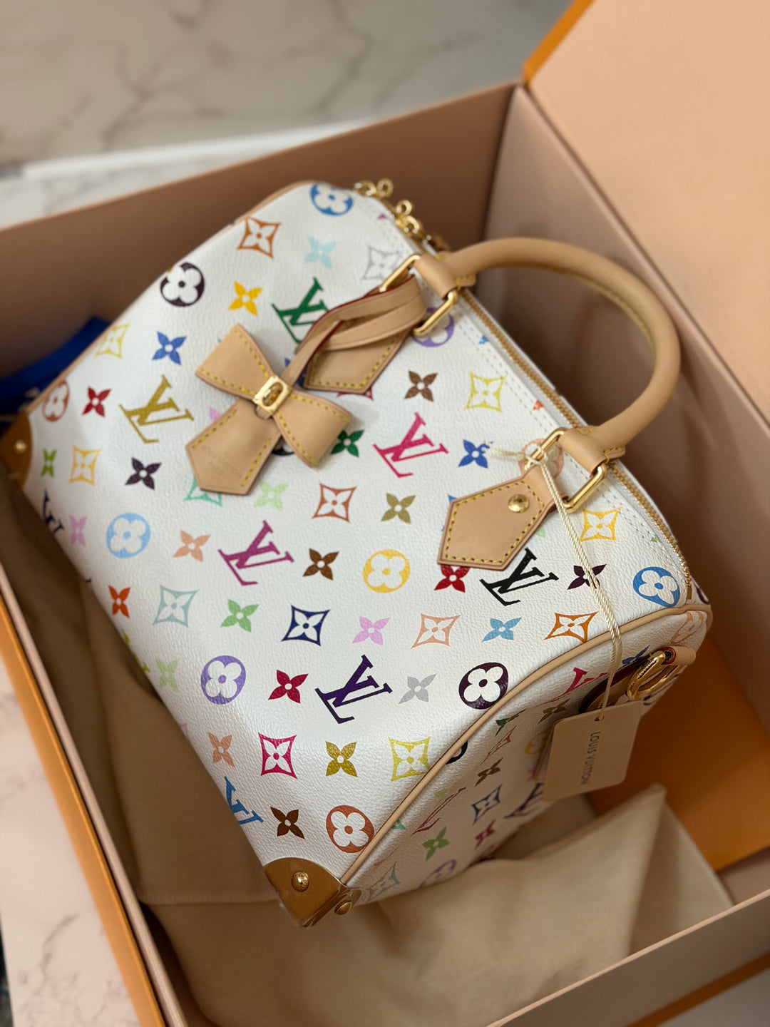 LOUIS VUITTON LV TM x LV Takashi Murakami Blanc White Multicolored Monogram canvas Speedy Bandouliere 25