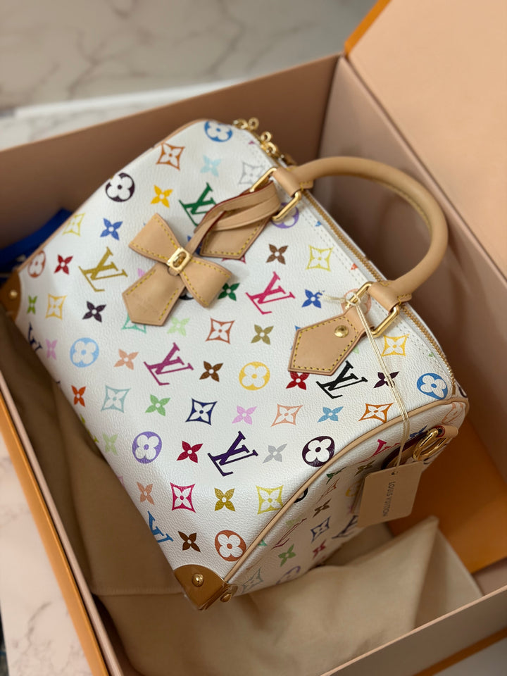 LOUIS VUITTON LV TM x LV Takashi Murakami Blanc White Multicolored Monogram canvas Speedy Bandouliere 25