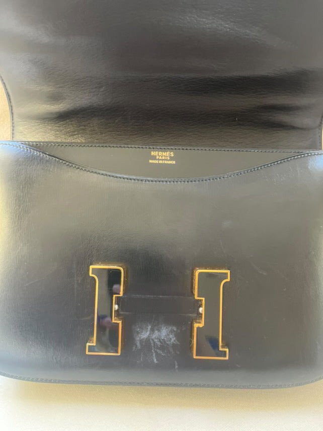 HERMES Constance 24 Black Box Leather Enemel H Closure GHW Vintage Stamp J in Sq