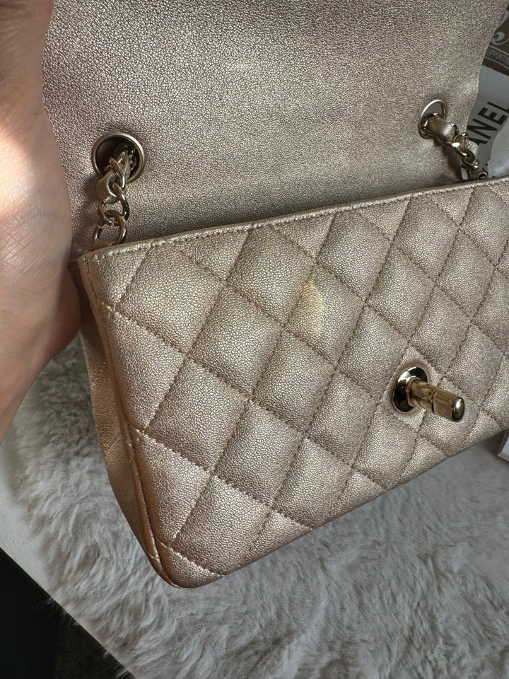 Chanel 21P series 31 Iridescent Gold Lambskin LGHW Mini Rectangular Flap Bag