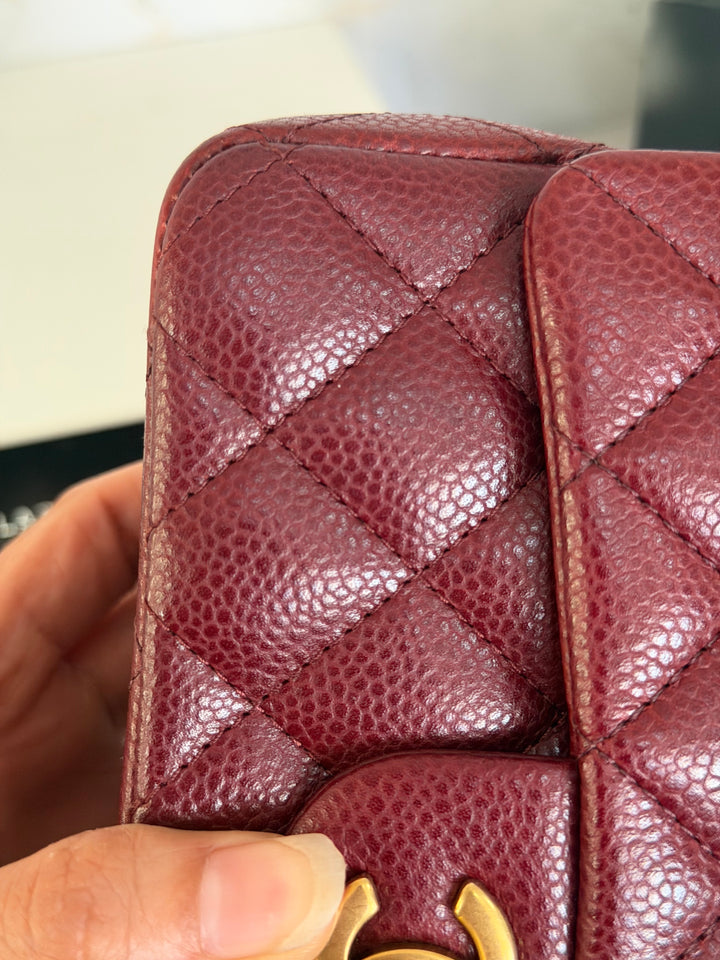 CHANEL series 21 15B collection Burgundy Caviar GHW Mini Rectangular Flap Bag 2015 RARE