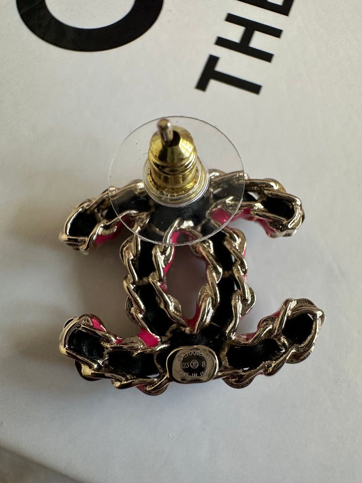 Chanel 23B Wovened Leather LGHW Earrings