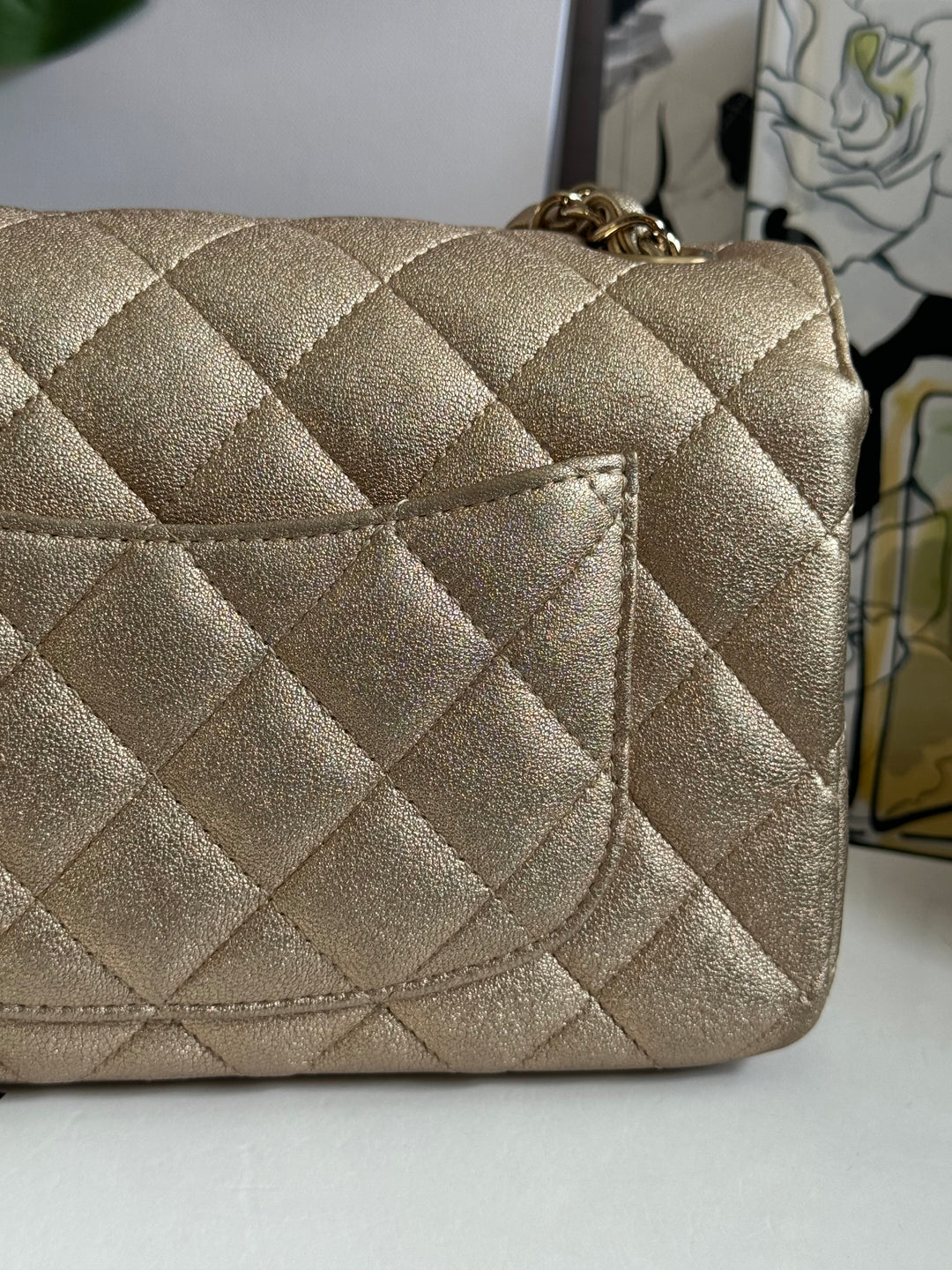 Chanel 21P series 31 Iridescent Gold Lambskin LGHW Mini Rectangular Flap Bag