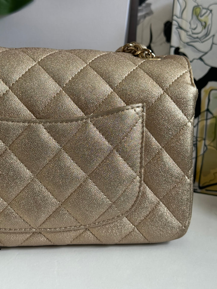 Chanel 21P series 31 Iridescent Gold Lambskin LGHW Mini Rectangular Flap Bag