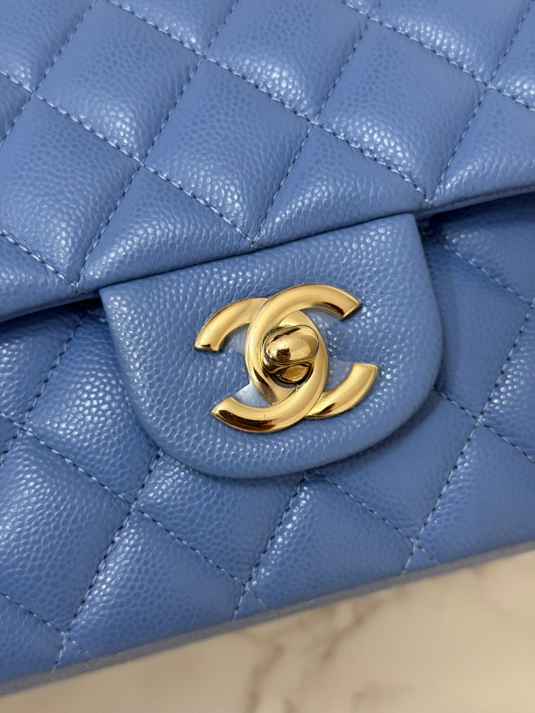 CHANEL 25C 2025 Periwinkle Blue Caviar LGHW Medium ML Timeless Classic Double Flap Bag