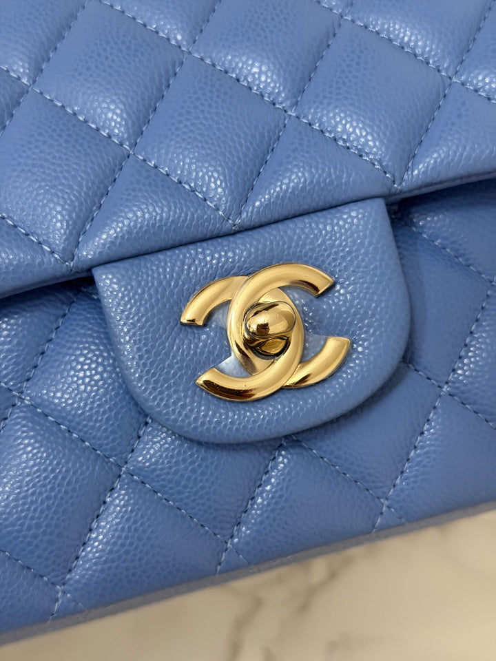 CHANEL 25C 2025 Periwinkle Blue Caviar LGHW Medium ML Timeless Classic Double Flap Bag