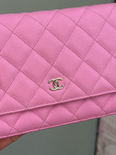 Load image into Gallery viewer, Chanel 23P Pink Caviar Mauve undertone Classic Wallet on chain (WOC) with champagne GHW
