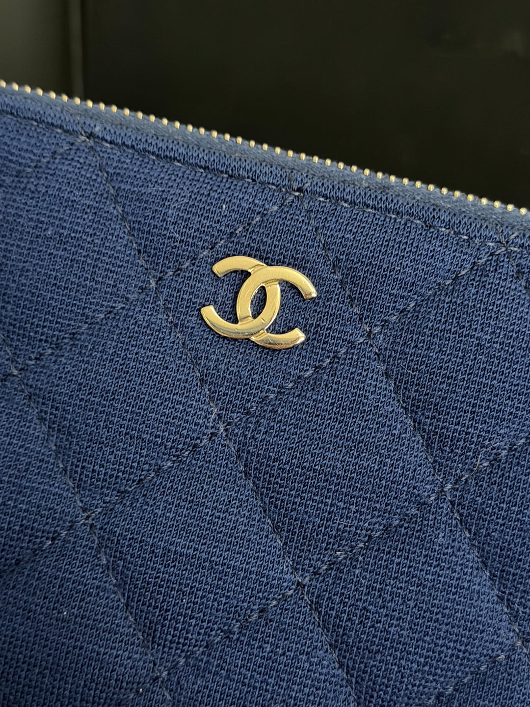 CHANEL series 28 Blue Jersey With Green Fabric Lining O Diver Wallet on Chain Phone Holder LGHW