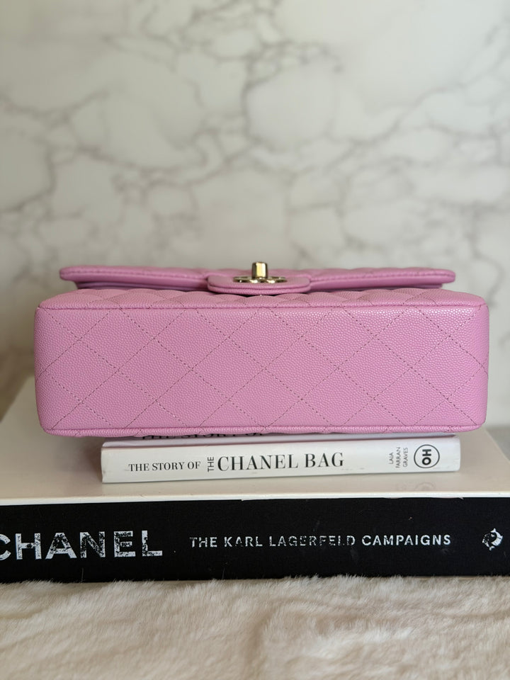 CHANEL 23P Mauve Pink Caviar Small Timeless Classic Double Flap Bag 2023