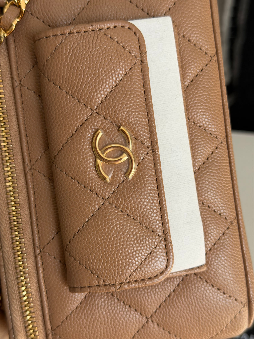 CHANEL Dark Beige Caviar Quilted Polly Pockets Cargo Small Vanity Case with Aged GHW 2023