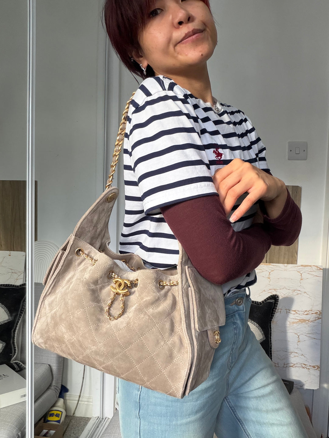 CHANEL Grey Suede 25 Hobo Bag size SMALL aged GHW 2025/2026