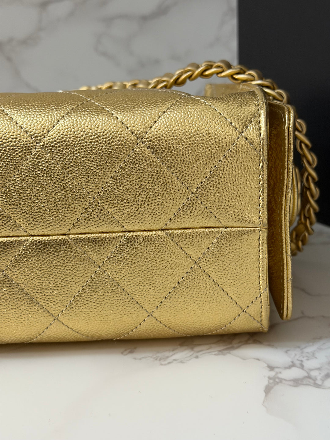 CHANEL 26C collection Gold caviar Aged GHW Mini 25 Hobo Bag