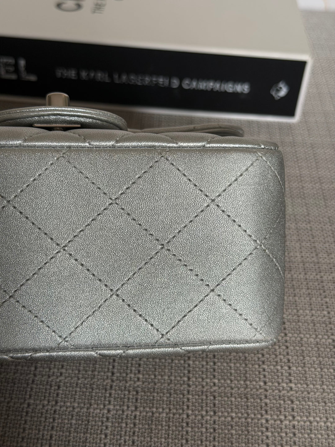 CHANEL Metallic Silver Lambskin SHW Square Mini Flap Bag 2021 21P collection series 31