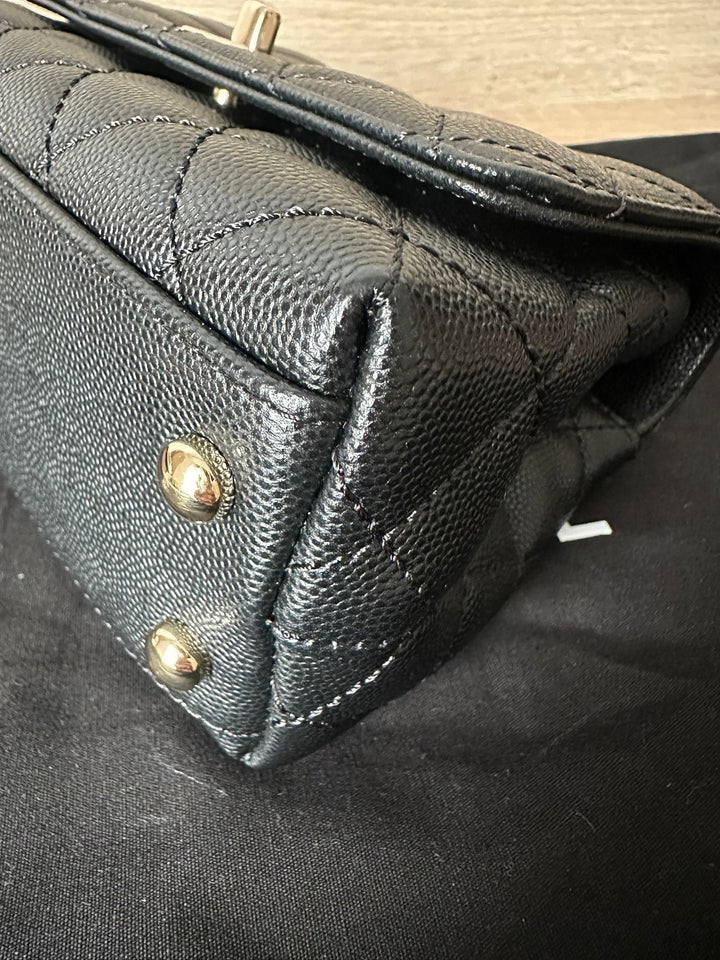 CHANEL Black Caviar LGHW Mini Coco Handle with Detachable Strap Microchip 7.5 inches