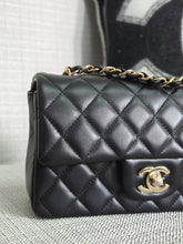 Load image into Gallery viewer, Chanel 2024 Black Lambskin Classic Mini Rectangular Flap Bag with Champagne GHW
