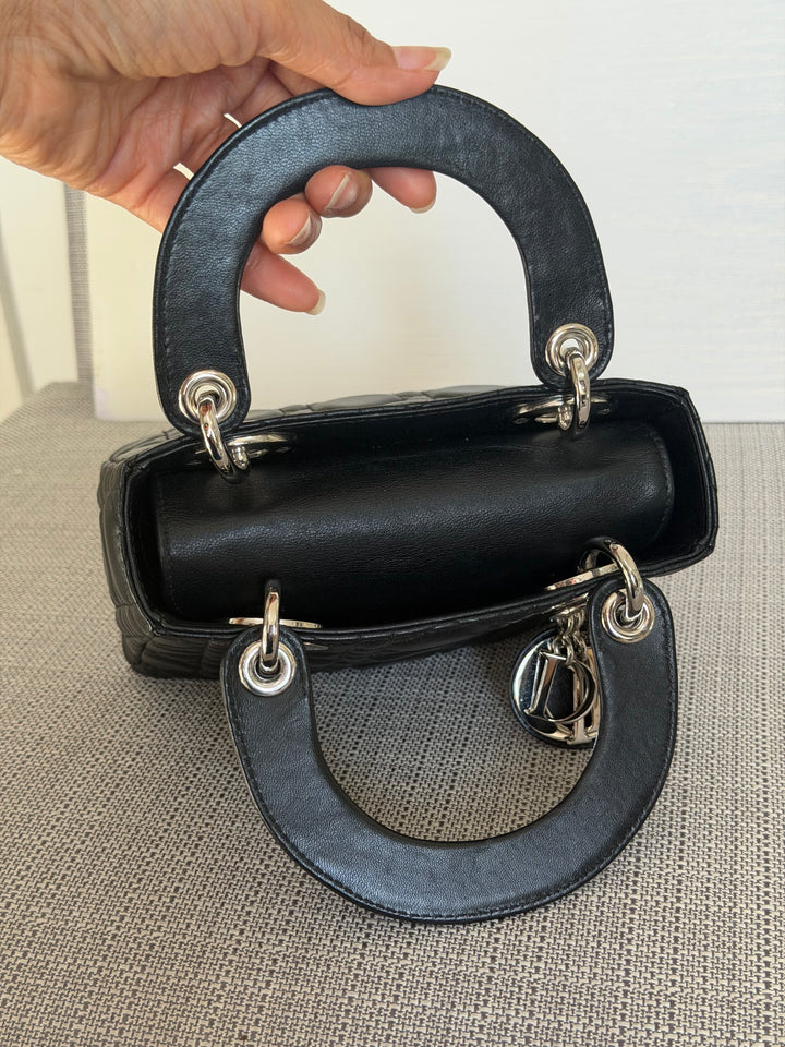 DIOR Lady Dior Mini Vintage Black Lambskin Silver hardware SHW 2006