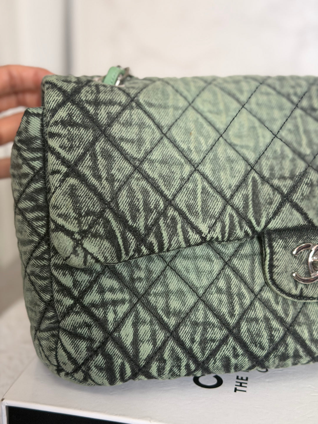 CHANEL 20C series 29 Green Denim Jumbo SHW Denimpression Flap Bag 2020