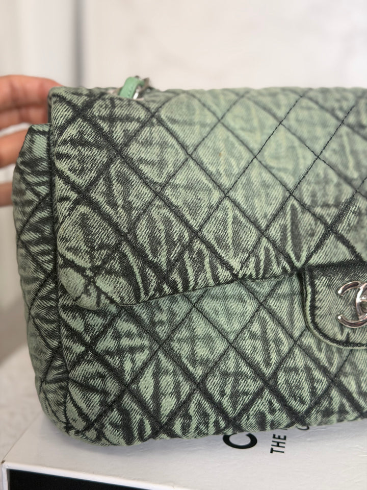 CHANEL 20C series 29 Green Denim Jumbo SHW Denimpression Flap Bag 2020