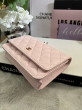 Load image into Gallery viewer, Chanel 22P 2022 Pre Spring/Summer Collection Light Sakura Pink Caviar LGHW Timeless Classic Wallet on chain (WOC)
