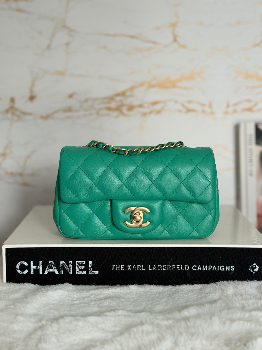 CHANEL series 21 Green Lambskin Brushed GHW Extra Mini Flap Bag 7.5 inches (discontinued line)