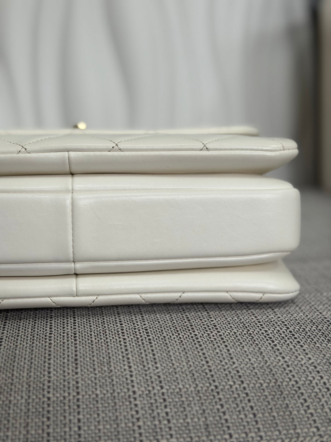 CHANEL 23S collection 2023 White Lambskin LGHW Trendy CC Flap Bag size Small with raised CHANEL Engraved Plate Top Handle