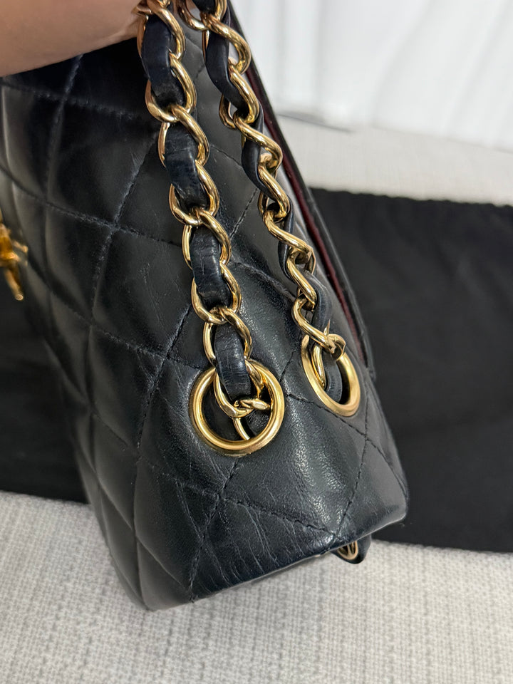 CHANEL series 11 Black Lambskin 24K GHW Vintage Small classic double flap bag 2007/2008