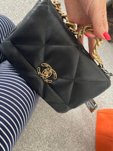 Load image into Gallery viewer, Chanel 19 size Small series 30 21P 2021 Pre Spring/Summer collection Black Lambskin Mixed HW flap Bag with Top Handle
