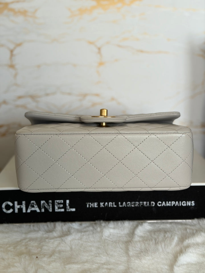 CHANEL Grey Lambskin Aged GHW Top Handle Mini Rectangular Flap Bag 2021 21A collection