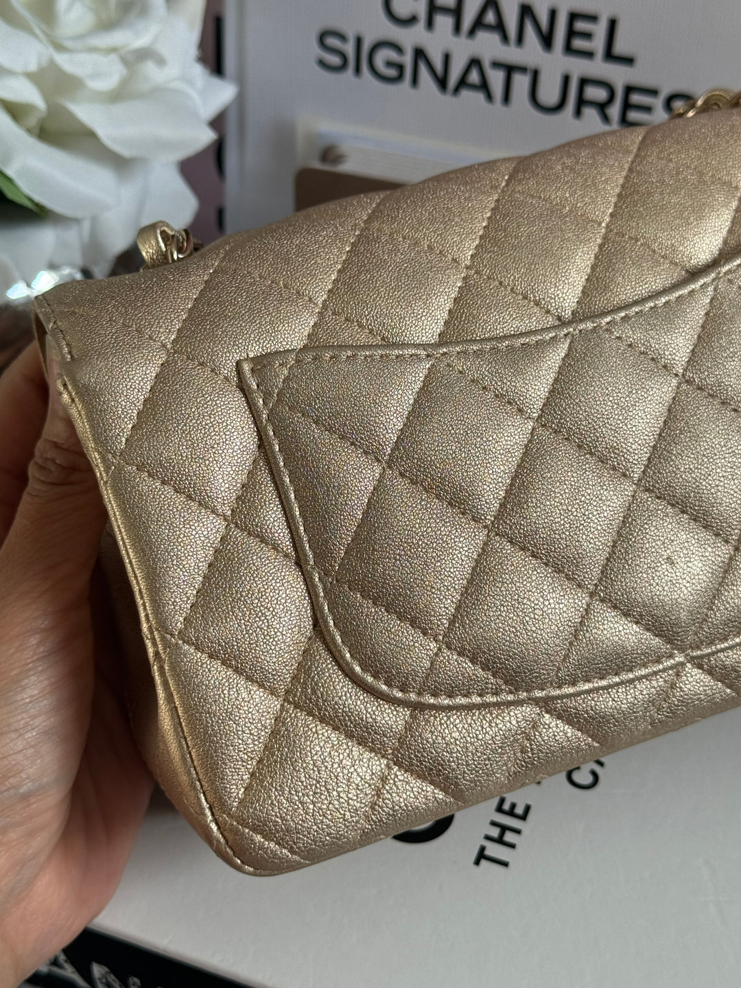 Chanel 21P series 31 Iridescent Gold Lambskin LGHW Mini Rectangular Flap Bag