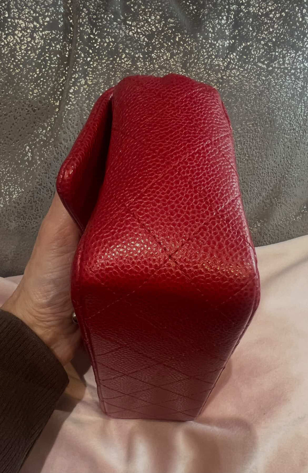 CHANEL series 20 15C 2015 True Pearly Red Caviar SHW Mini Rectangular Flap Bag