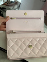 Load image into Gallery viewer, Chanel 22P 2022 Pre Spring/Summer Collection Light Sakura Pink Caviar LGHW Timeless Classic Wallet on chain (WOC)
