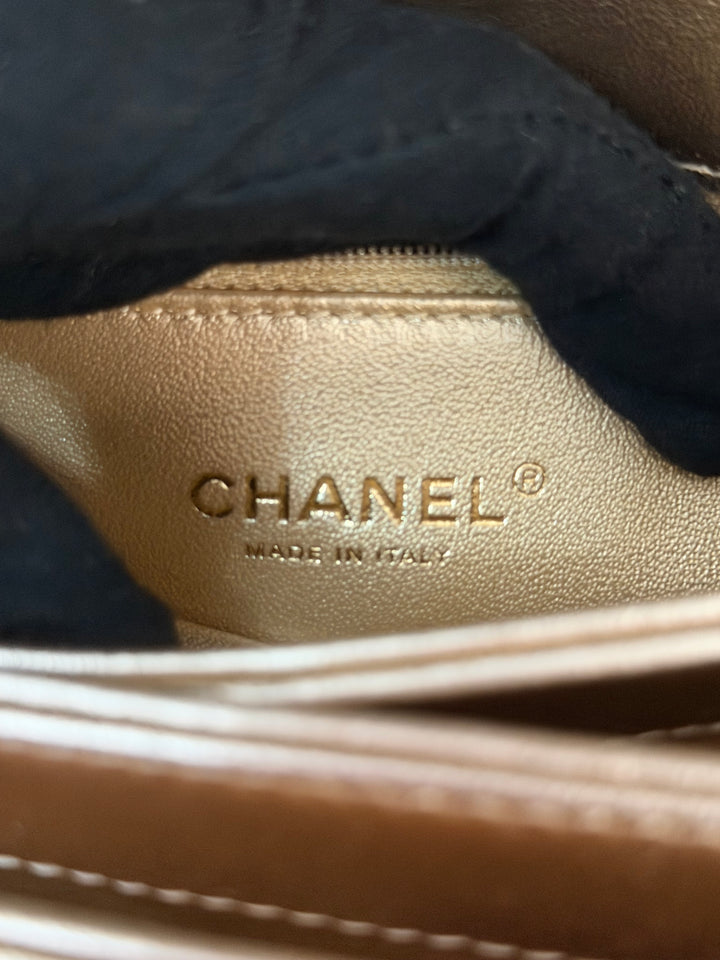 CHANEL series 30 Metallic Gold Lambskin LGHW Trendy CC top Handle Bag with non detachable Strap size SMALL 2020