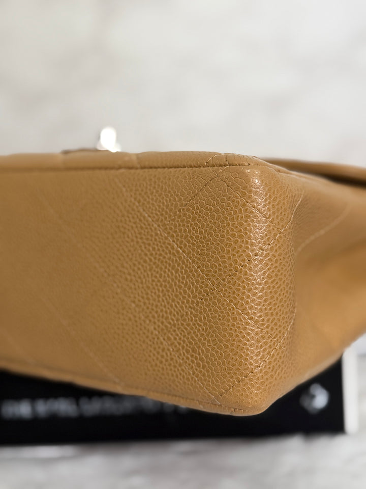 CHANEL series 6 Dark Beige Caviar SHW Vintage Jumbo Single Flap Bag