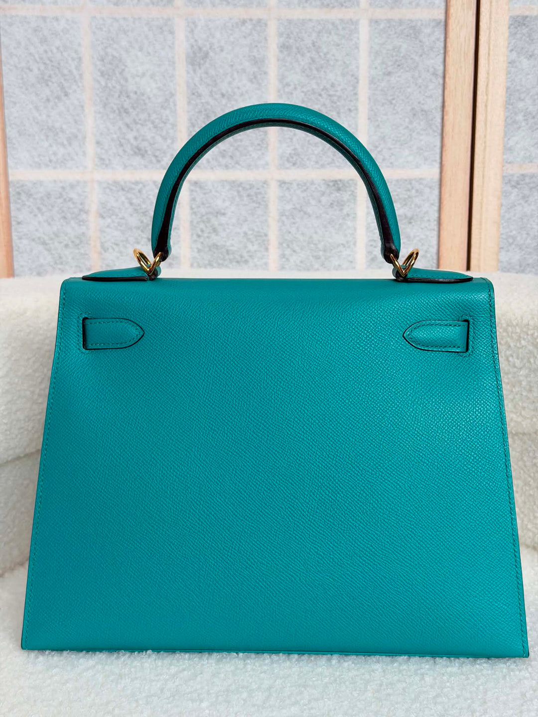 HERMÈS Kelly 28 Epsom Leather Sellier Special Order Bleu Paon GHW Stamp D 2019
