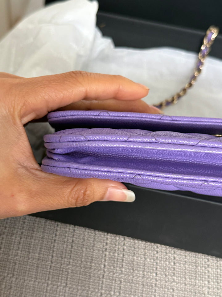 CHANEL series 28 20C Purple Caviar LGHW Classic Wallet on chain (WOC)