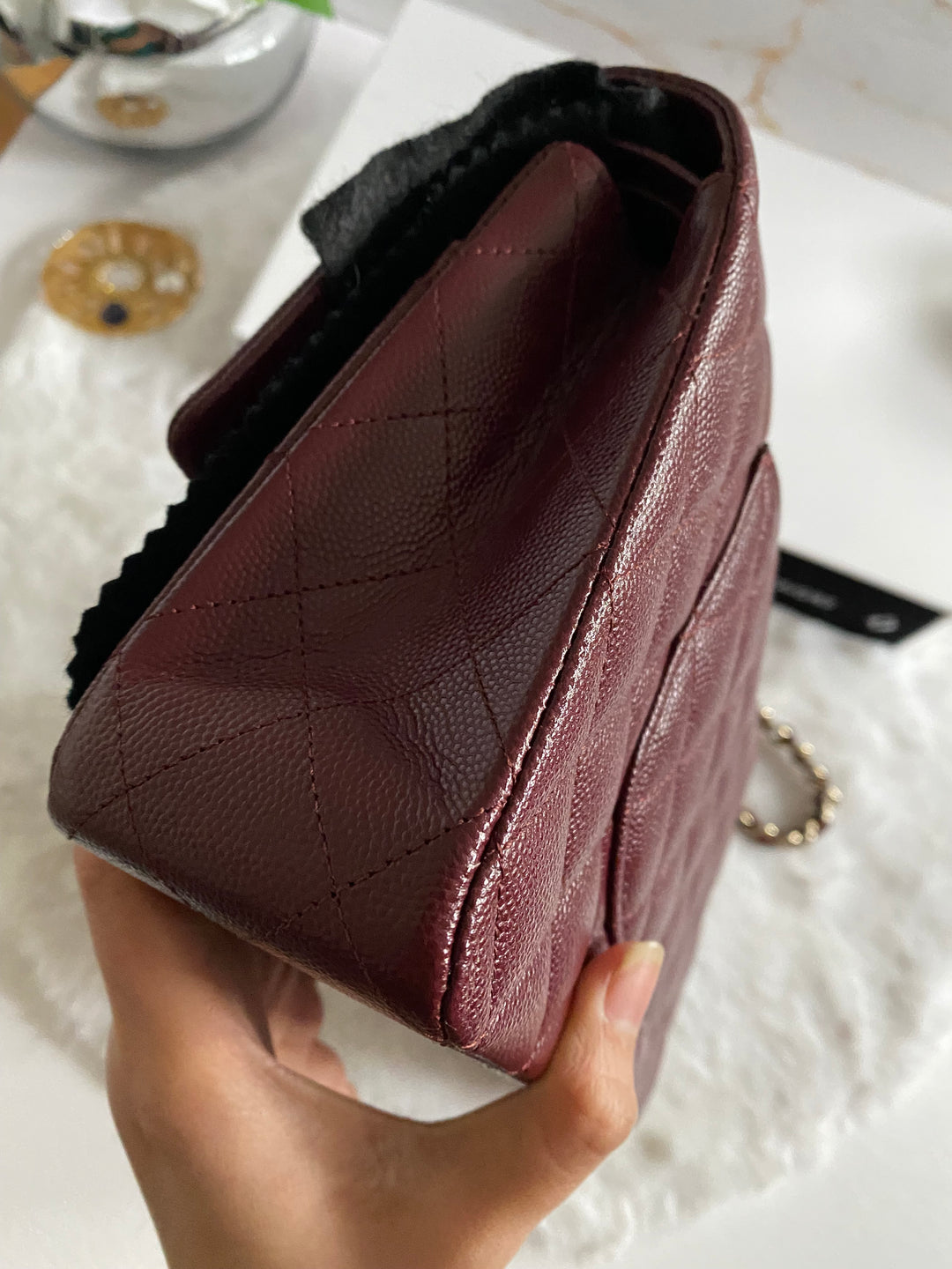 CHANEL 21B Collection Burgundy Caviar LGHW Medium M/L Timeless Classic Double Flap Bag 11.12