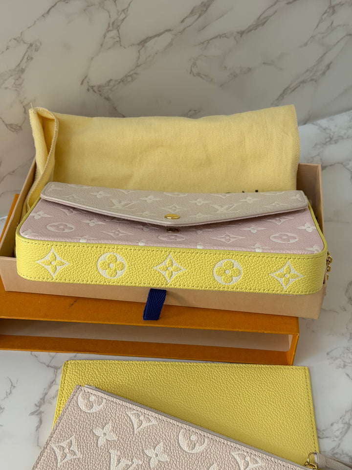 LOUIS VUITTON LV Pochette Felicie 2022 Pink/Beige/Yellow Emprinte Leather